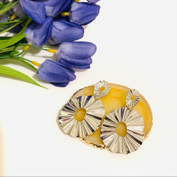 🌺silver leaf Punk hanging statement earring - Picture 6 of 12